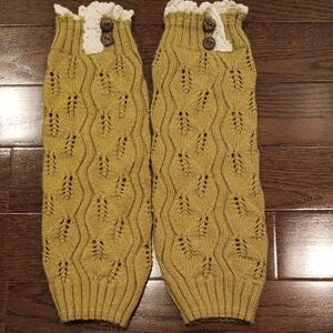 Knit Leg Warmers with Button And Lace Detail